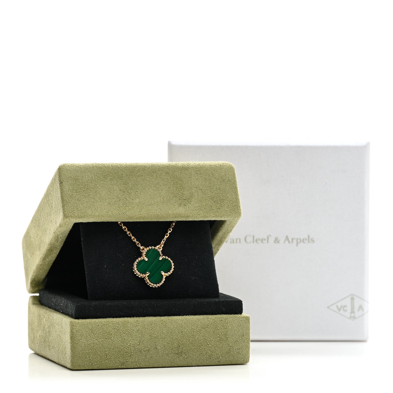 Van Cleef & Arpels 18K Yellow Gold Malachite Vintage Alhambra Pendant Necklace 6 of 6