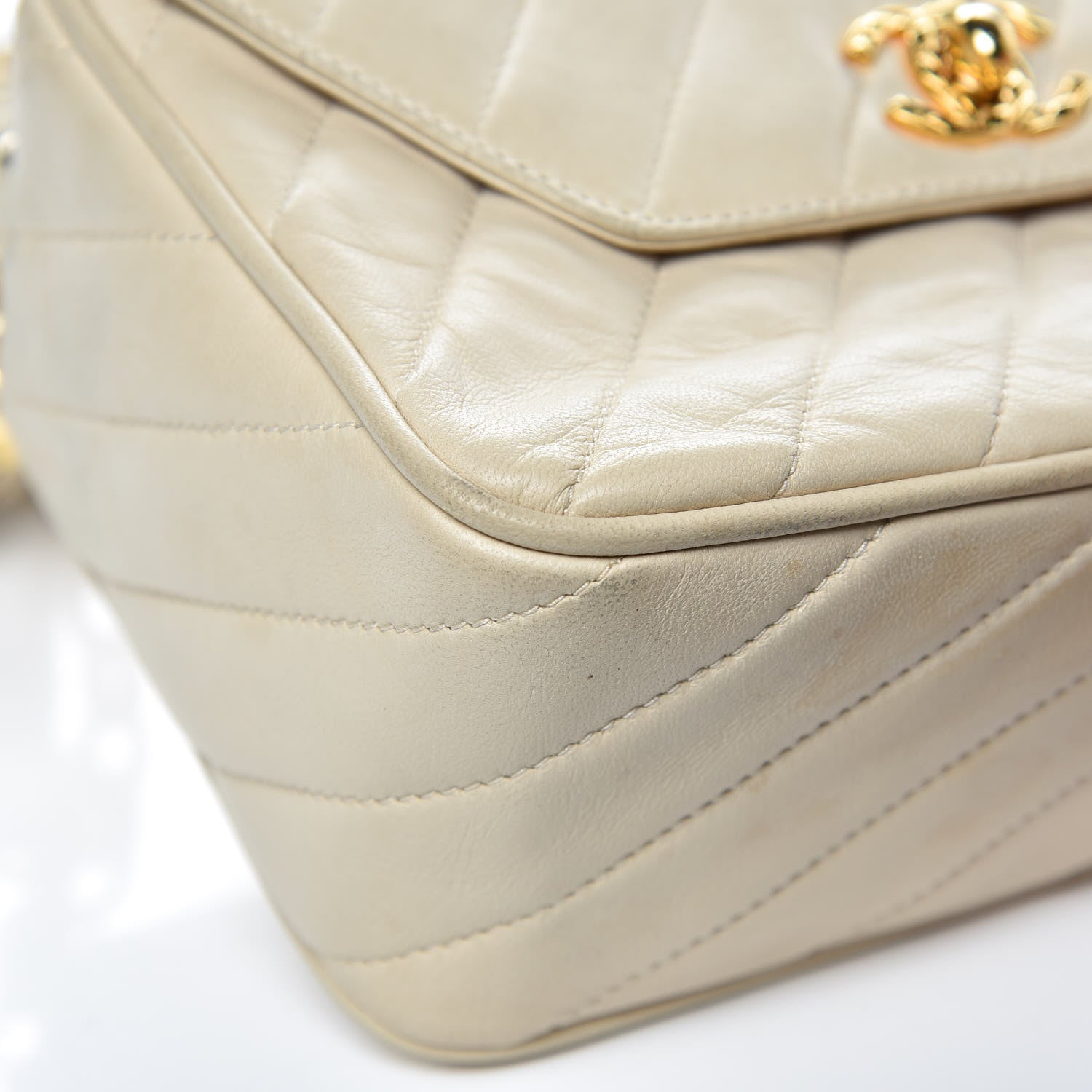 Chanel Lambskin Diagonal Quilted Tassel Camera Bag Light Beige 13 of 19