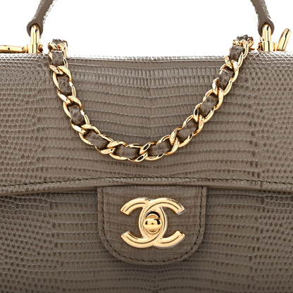 Chanel Calfskin Lizard Embossed Top Handle Long Clutch With Chain Dark Khaki 8 of 11