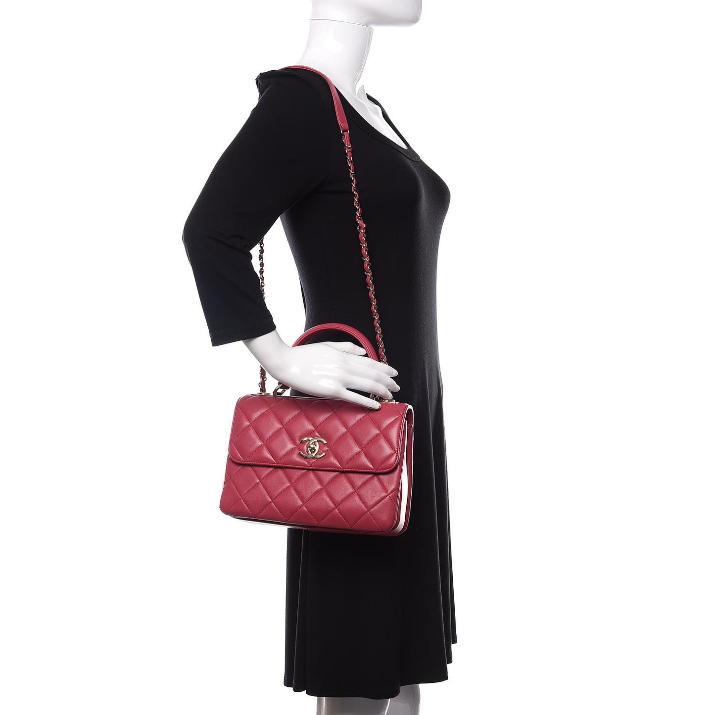 Lambskin Quilted Small Trendy CC Dual Handle Bag Dark Pink