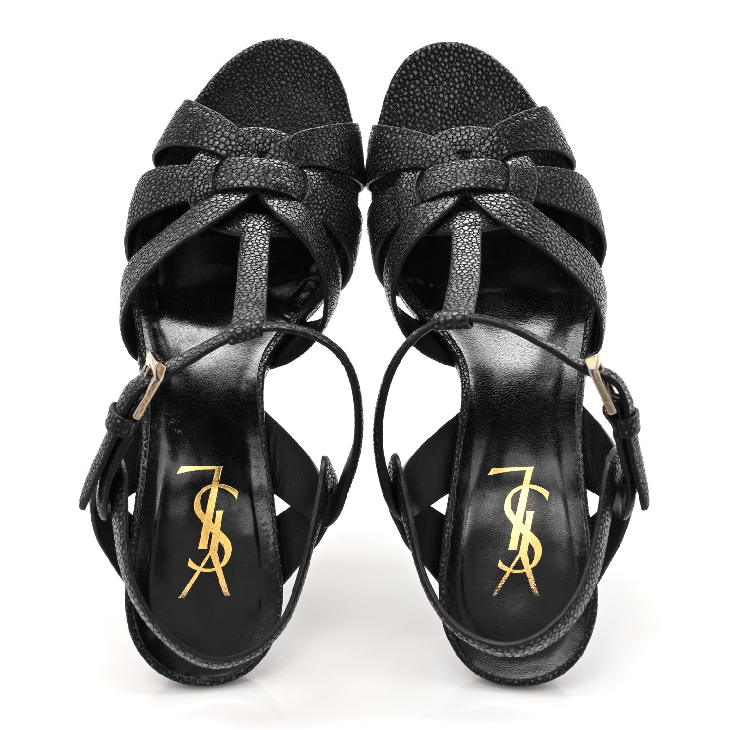 Saint Laurent Grained Calfskin Razza Print Tribute 75 Platform Sandals 38.5 Dark Grey 2 of 13