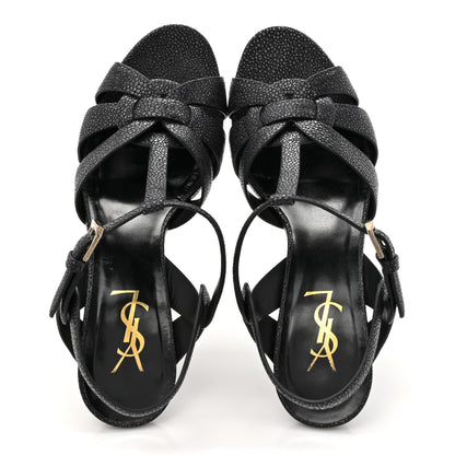 Saint Laurent Grained Calfskin Razza Print Tribute 75 Platform Sandals 38.5 Dark Grey 2 of 13