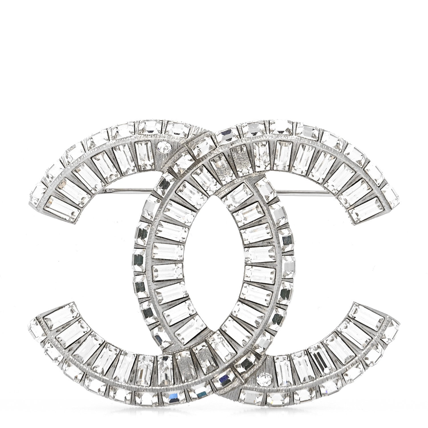 Chanel Baguette Crystal CC Brooch Silver 1 of 4