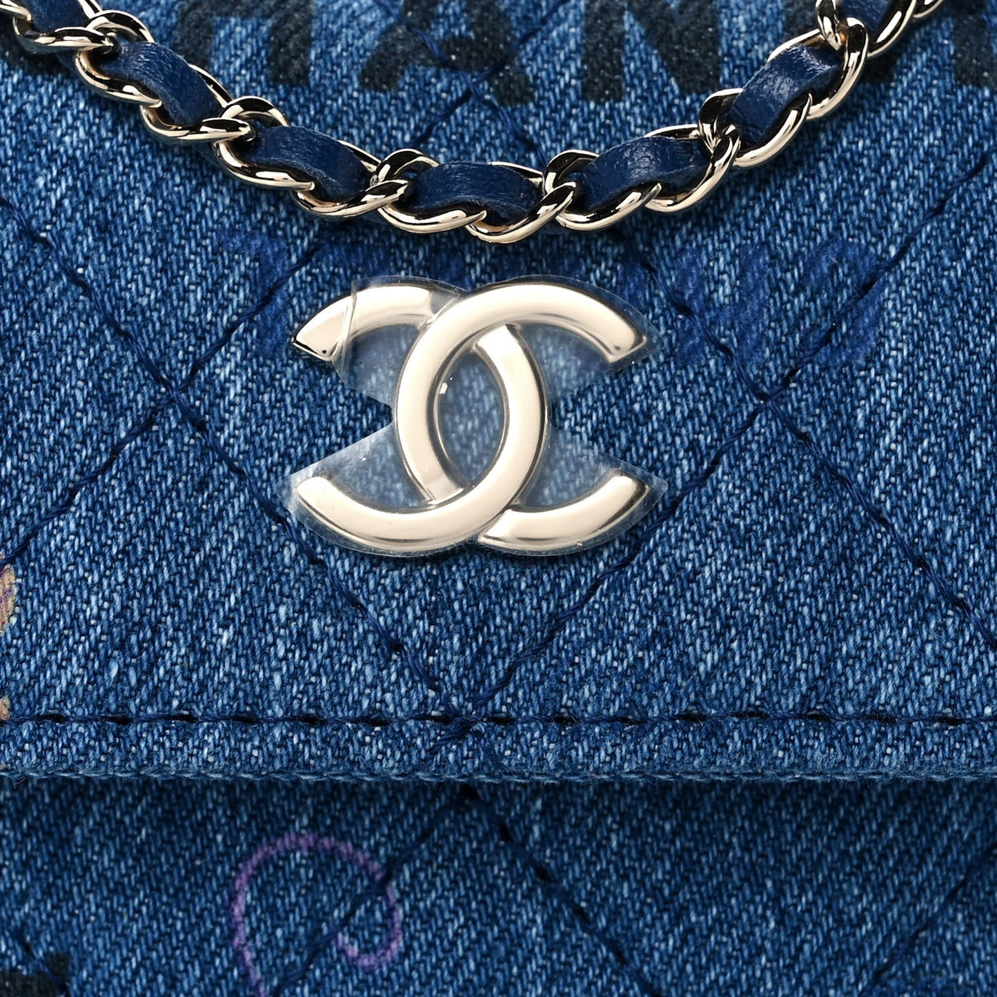 Denim Quilted Denim Mood Clutch With Chain Blue Multicolor