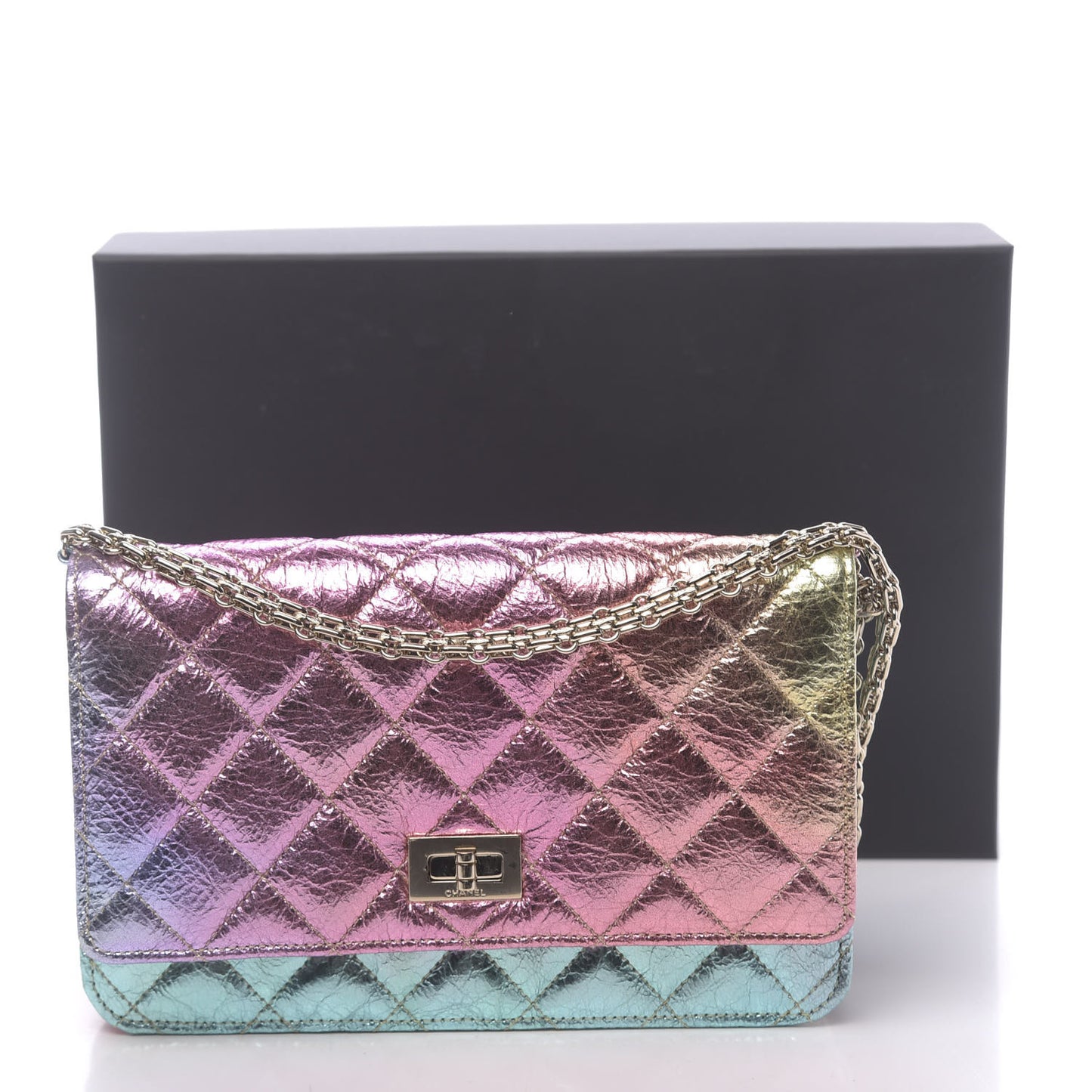 Metallic Goatskin Quilted 2.55 Reissue Wallet on Chain WOC Multicolor