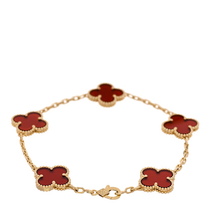Van Cleef & Arpels 18K Yellow Gold Carnelian 5 Motifs Vintage Alhambra Bracelet 2 of 4