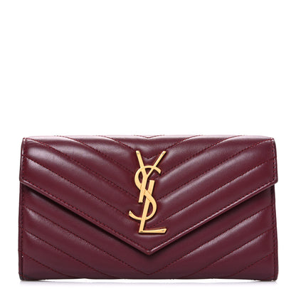 Saint Laurent Calfskin Matelasse Chevron Monogram Flap Wallet Dark Bordeaux 1 of 8