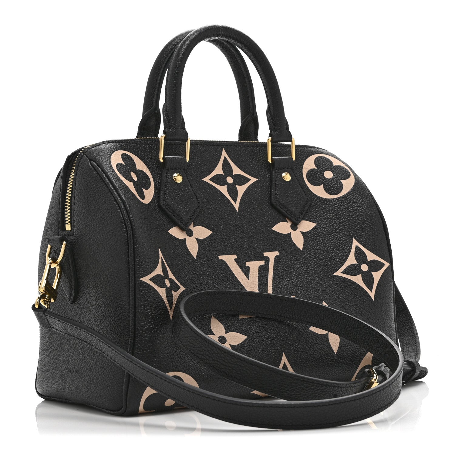 Louis Vuitton Empreinte Monogram Giant Speedy Bandouliere 25 Black Beige 3 of 9