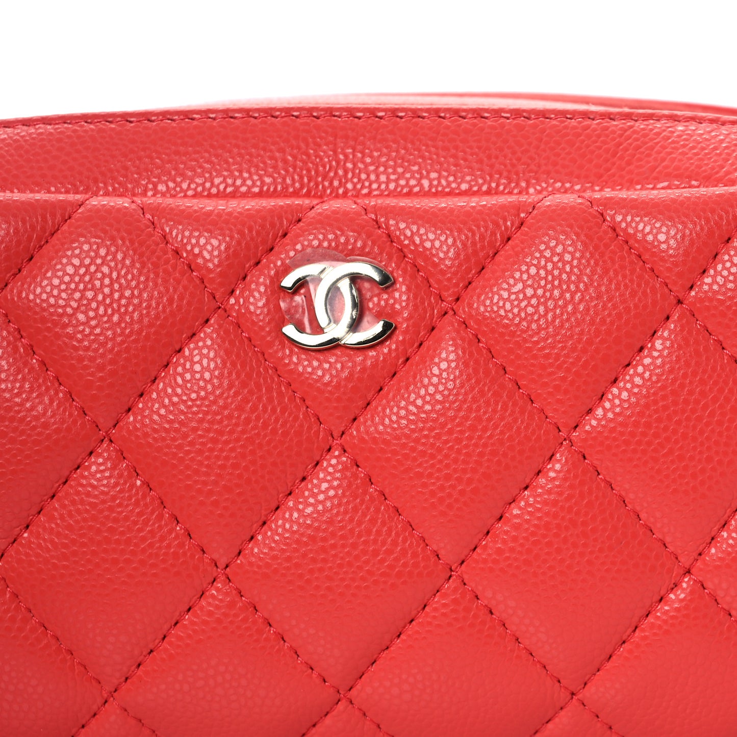 Caviar Quilted Double Zip Pouch Cosmetic Case Coral