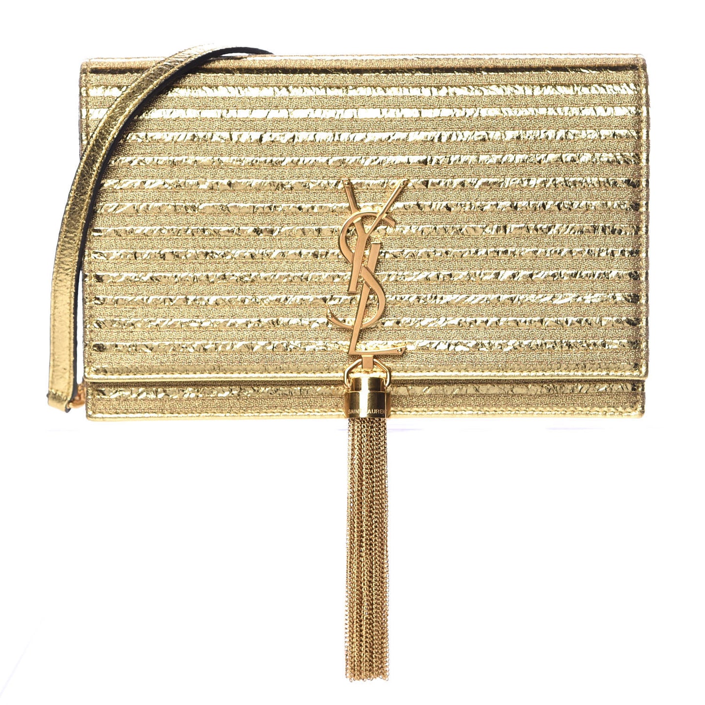 Metallic Goatskin Lambskin Classic Monogram Kate Tassel Chain Wallet Gold