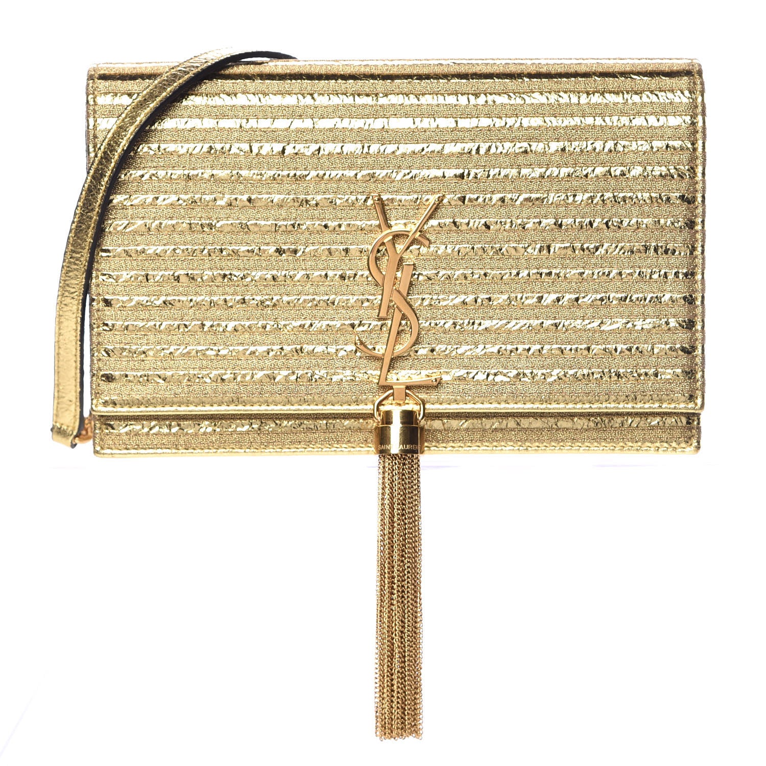 Saint Laurent Metallic Goatskin Lambskin Classic Monogram Kate Tassel Chain Wallet Gold 1 of 9