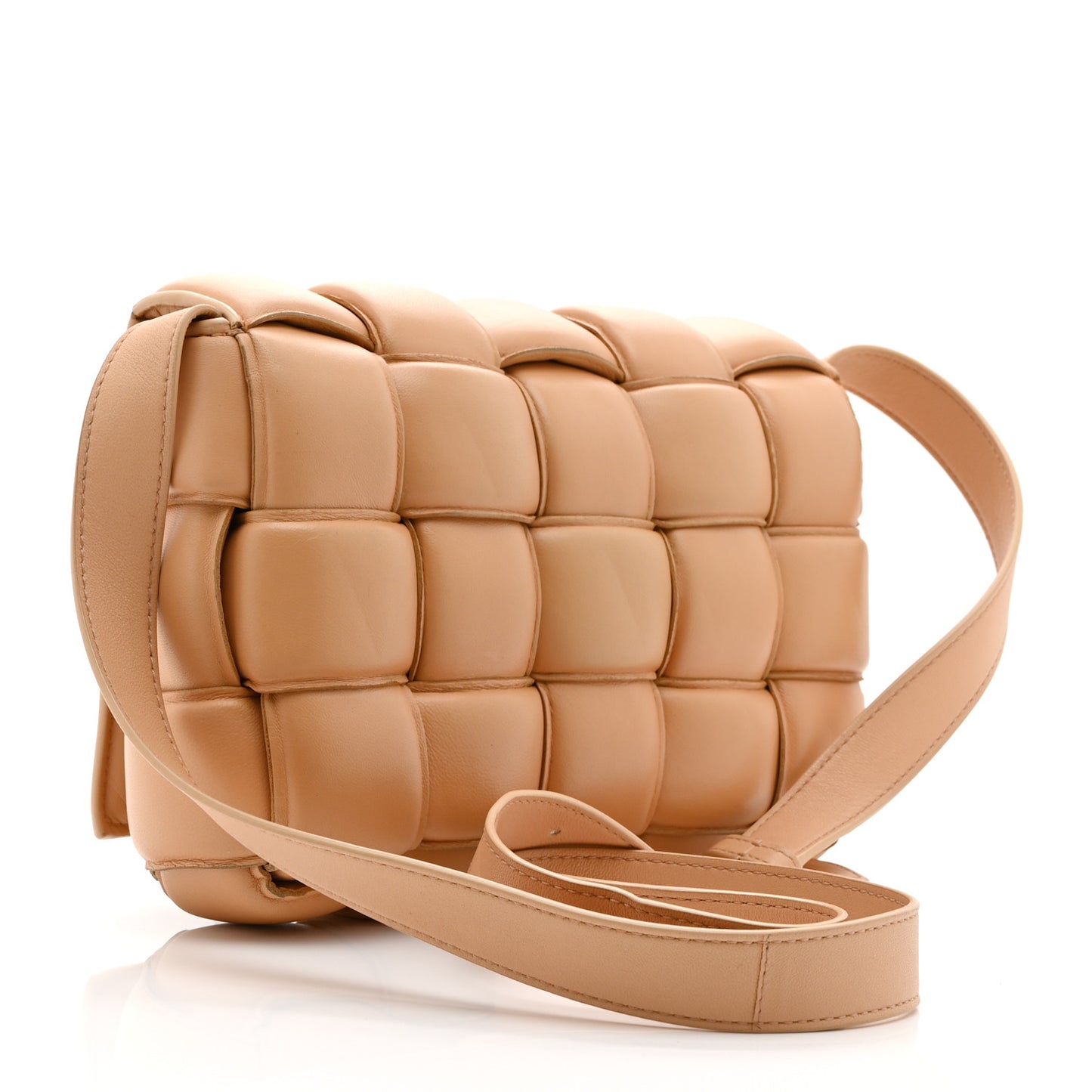 Nappa Maxi Intreccio Padded Cassette Crossbody Bag Almond