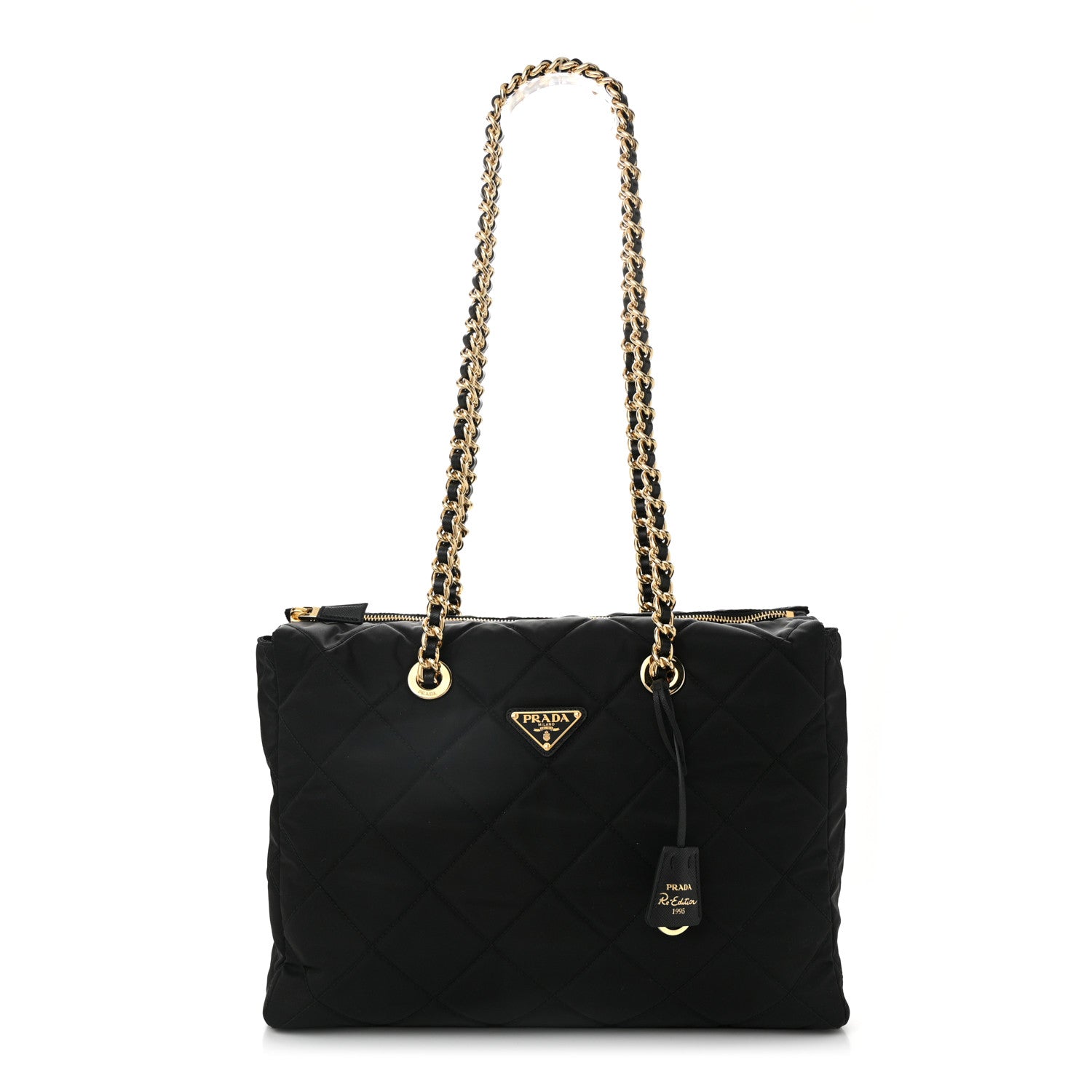 Prada Re-Nylon Impunturato Saffiano Triangle Stitched Re-Edition 1995 Chaine Large Shoulder Bag Black 1 of 10