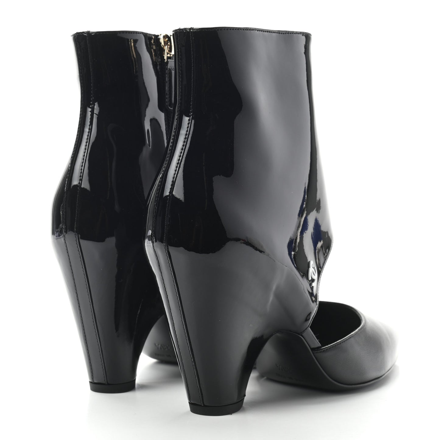 Lambskin Patent Calfskin Short Ankle Boots 38.5 Black