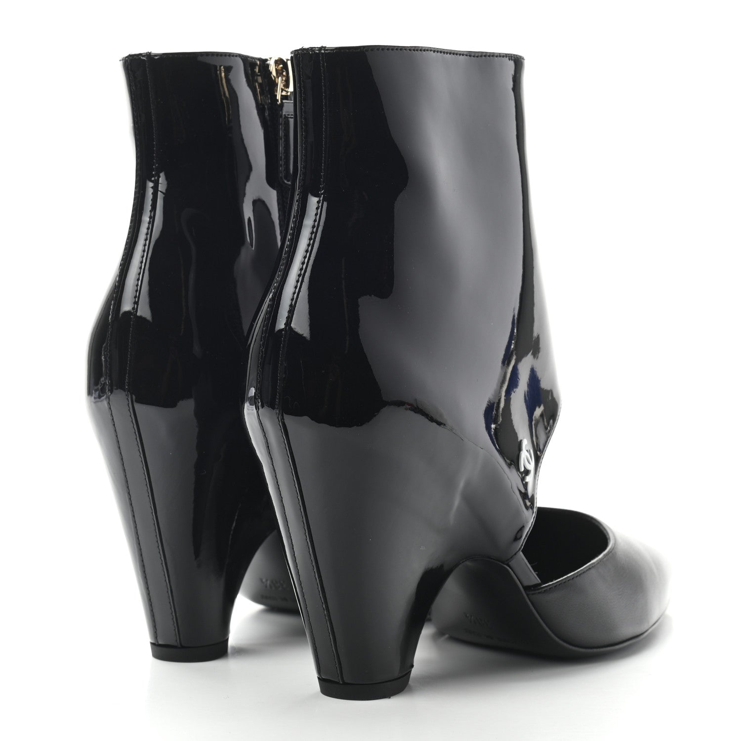 Chanel Lambskin Patent Calfskin Short Ankle Boots 38.5 Black 4 of 7