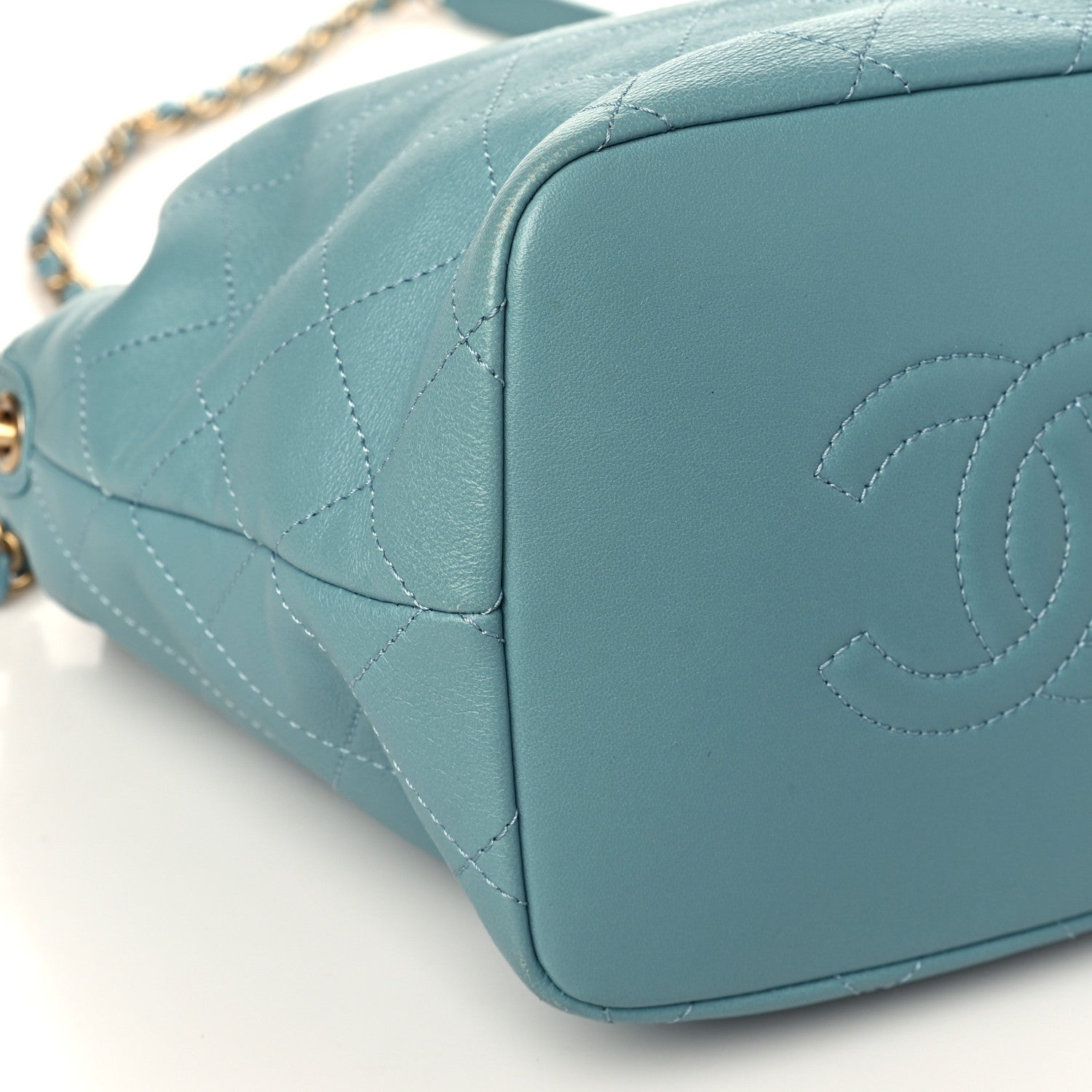 Chanel Lambskin Quilted Antique Signs Drawstring Bag Blue 8 of 9