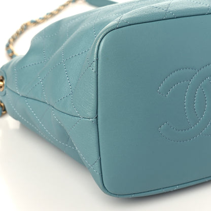 Chanel Lambskin Quilted Antique Signs Drawstring Bag Blue 8 of 9