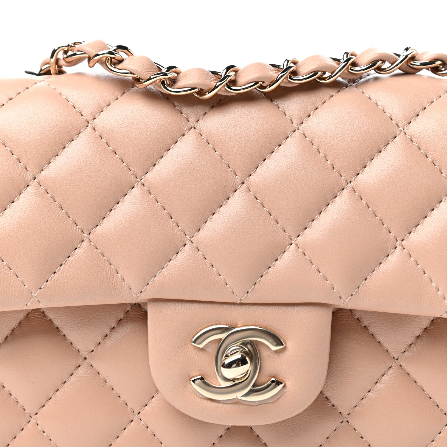 Chanel Lambskin Quilted Mini Rectangular Flap Beige 10 of 11