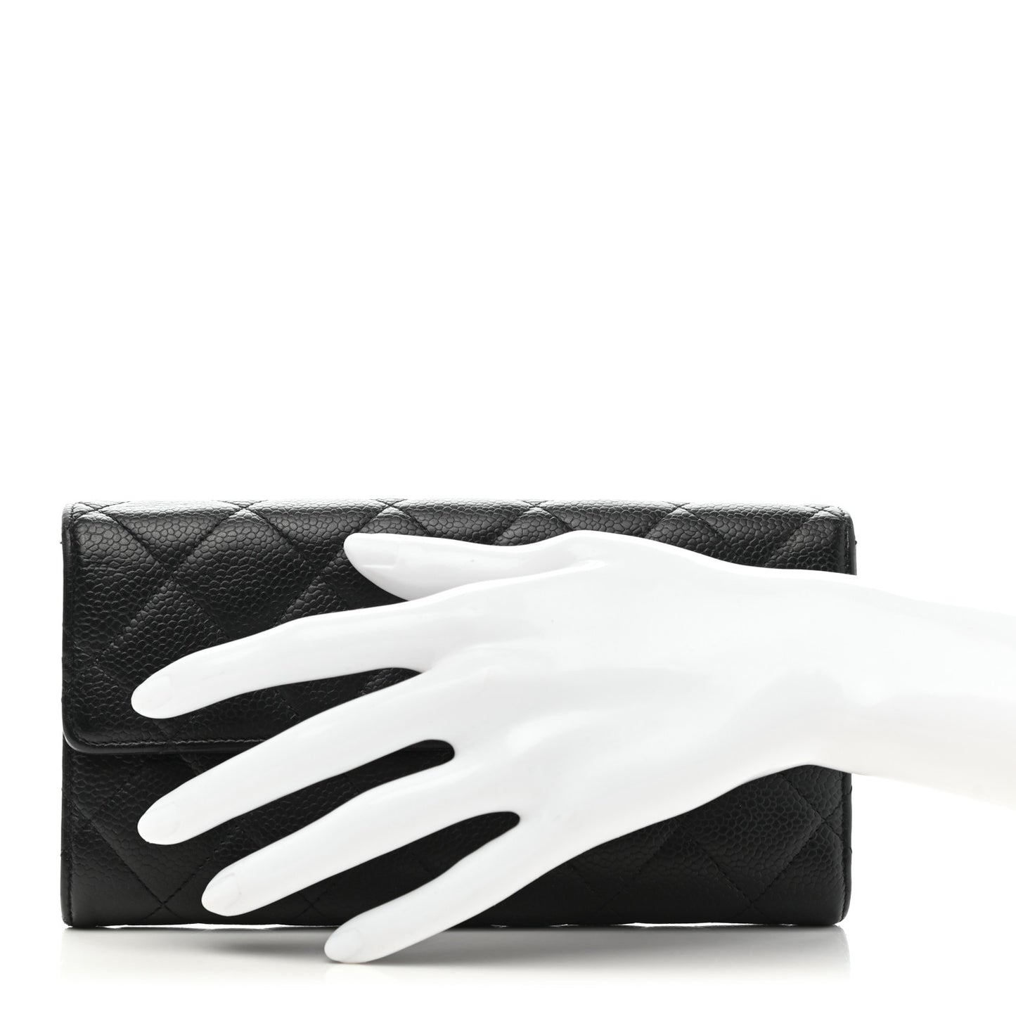 Caviar Quilted Large Gusset Flap Wallet Black