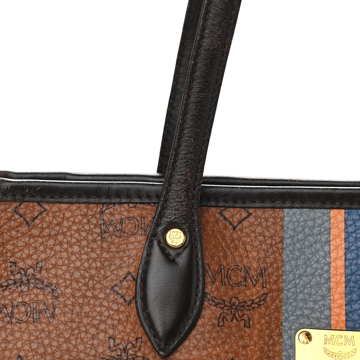 Visetos Dog Bone Striped Shopper Tote Cognac