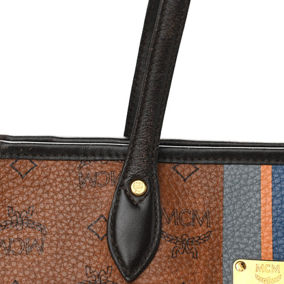 MCM Visetos Dog Bone Striped Shopper Tote Cognac 15 of 17