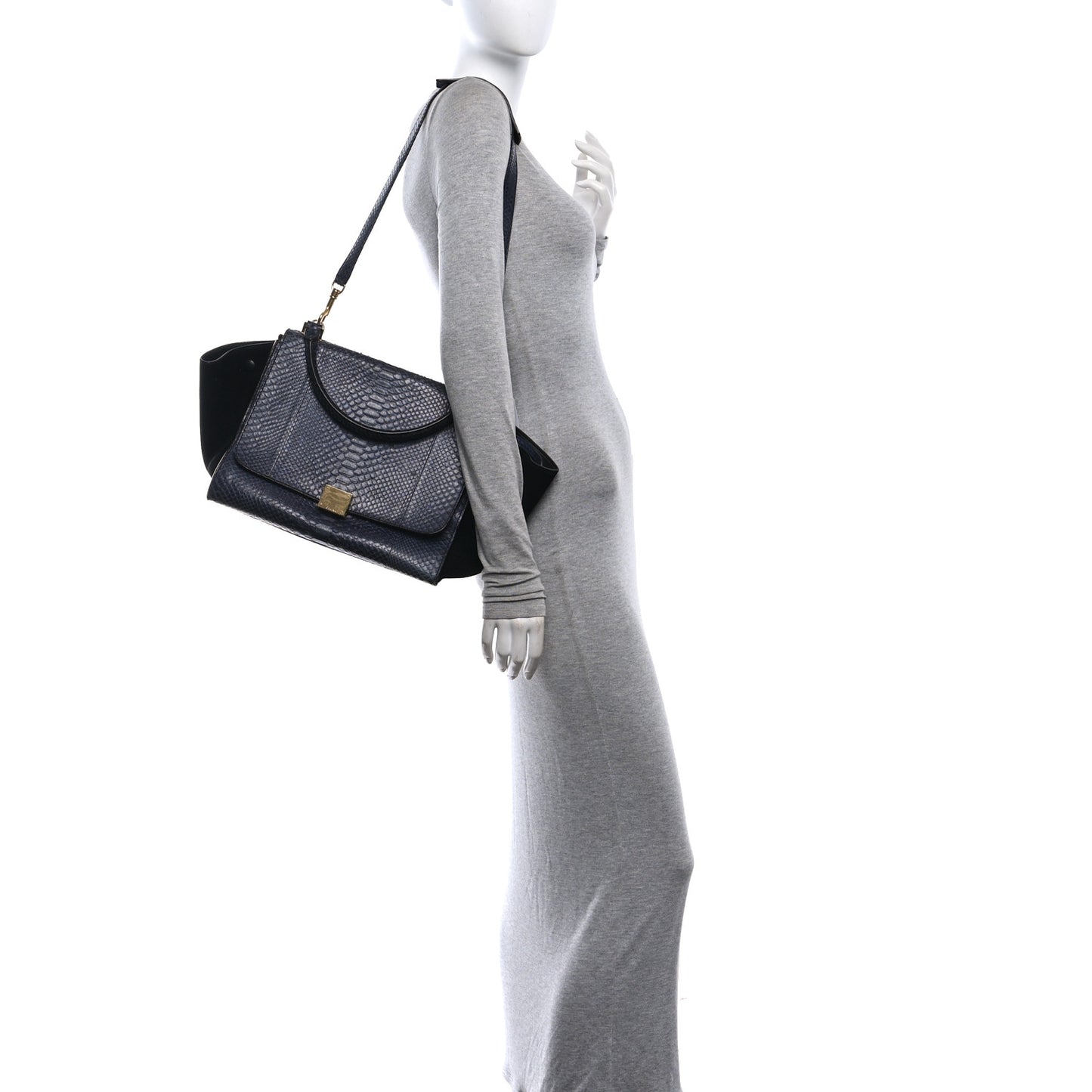 Snakeskin Calfskin Medium Trapeze Blue Black