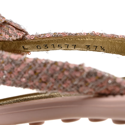 Chanel Tweed Camellia Thong Sandals 37.5 Salmon Apricot Gold 7 of 9