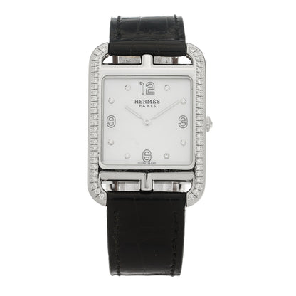 Hermes Stainless Steel Alligator Diamond Bezel Mother of Pearl 29mm Cape Cod Quartz Watch Noir 1 of 4