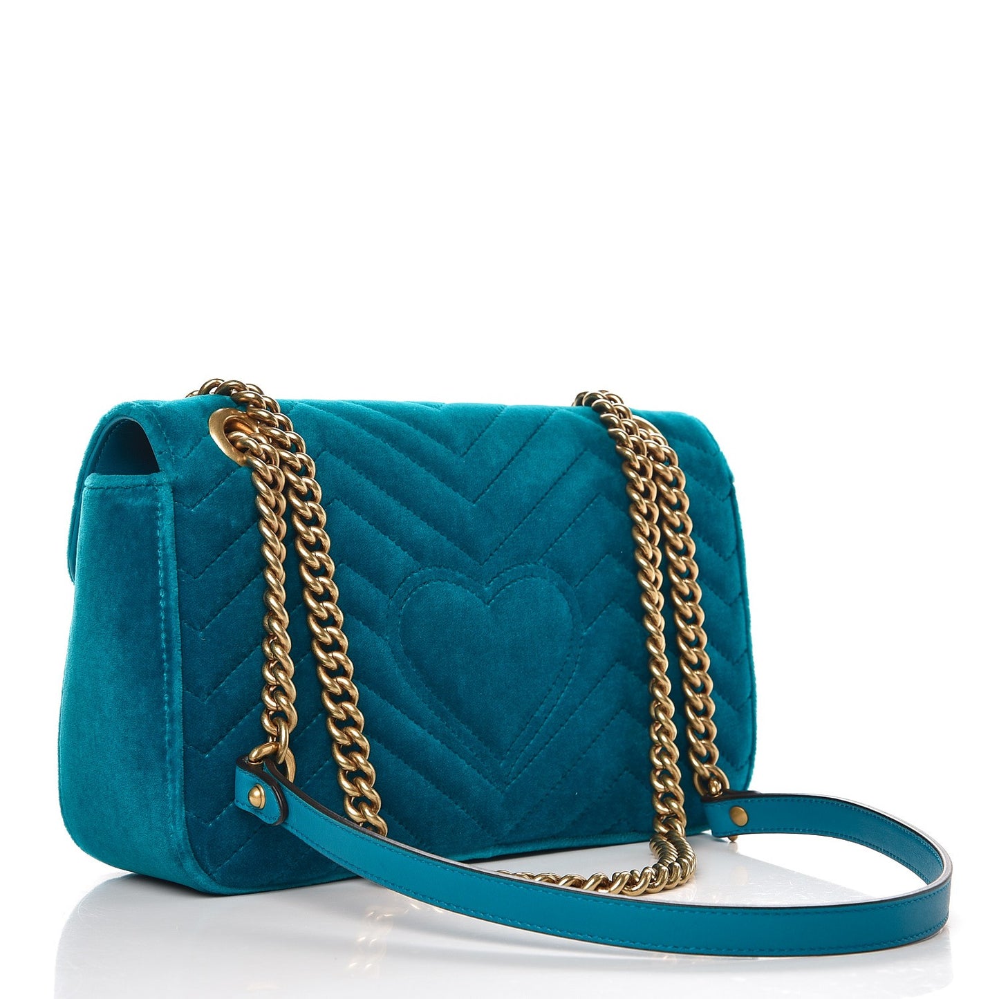 Velvet Matelasse Small GG Marmont Shoulder Bag Pavone Cyan