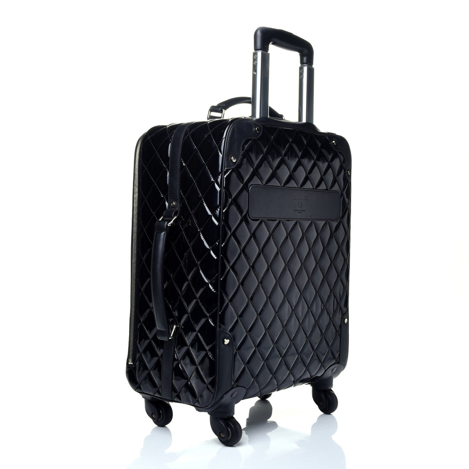 Chanel Vinyl Calfskin Quilted Trolley Rolling Luggage Black 727347