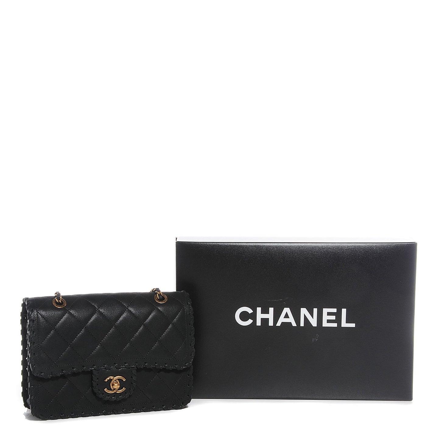 Metallic Calfskin Small Happy Stitch Flap Black
