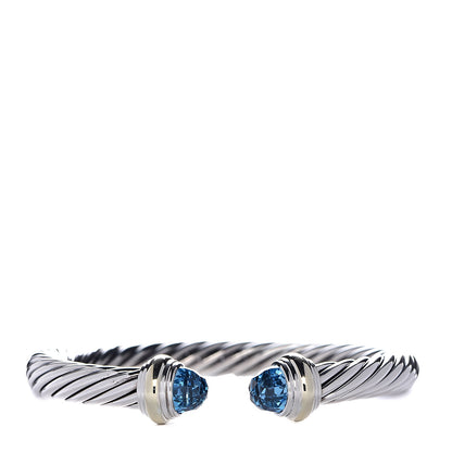 David Yurman Sterling Silver 14K Yellow Gold Blue Topaz 7mm Cable Classics Bracelet 1 of 4