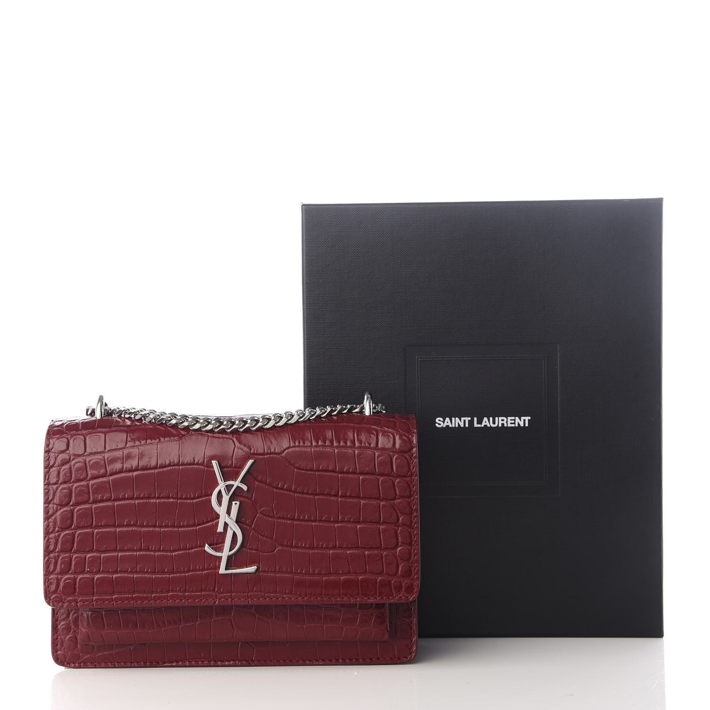 Calfskin Crocodile Embossed Monogram Sunset Chain Wallet Palissandre