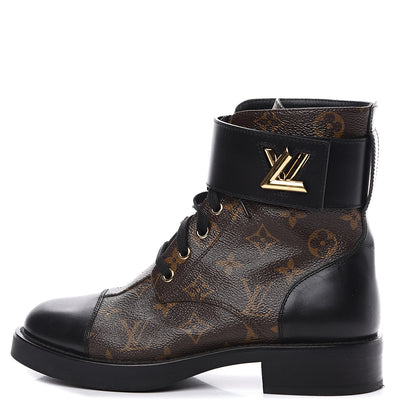 Louis Vuitton Calfskin Monogram Wonderland Flat Ranger Boots 37.5 Black 1 of 10
