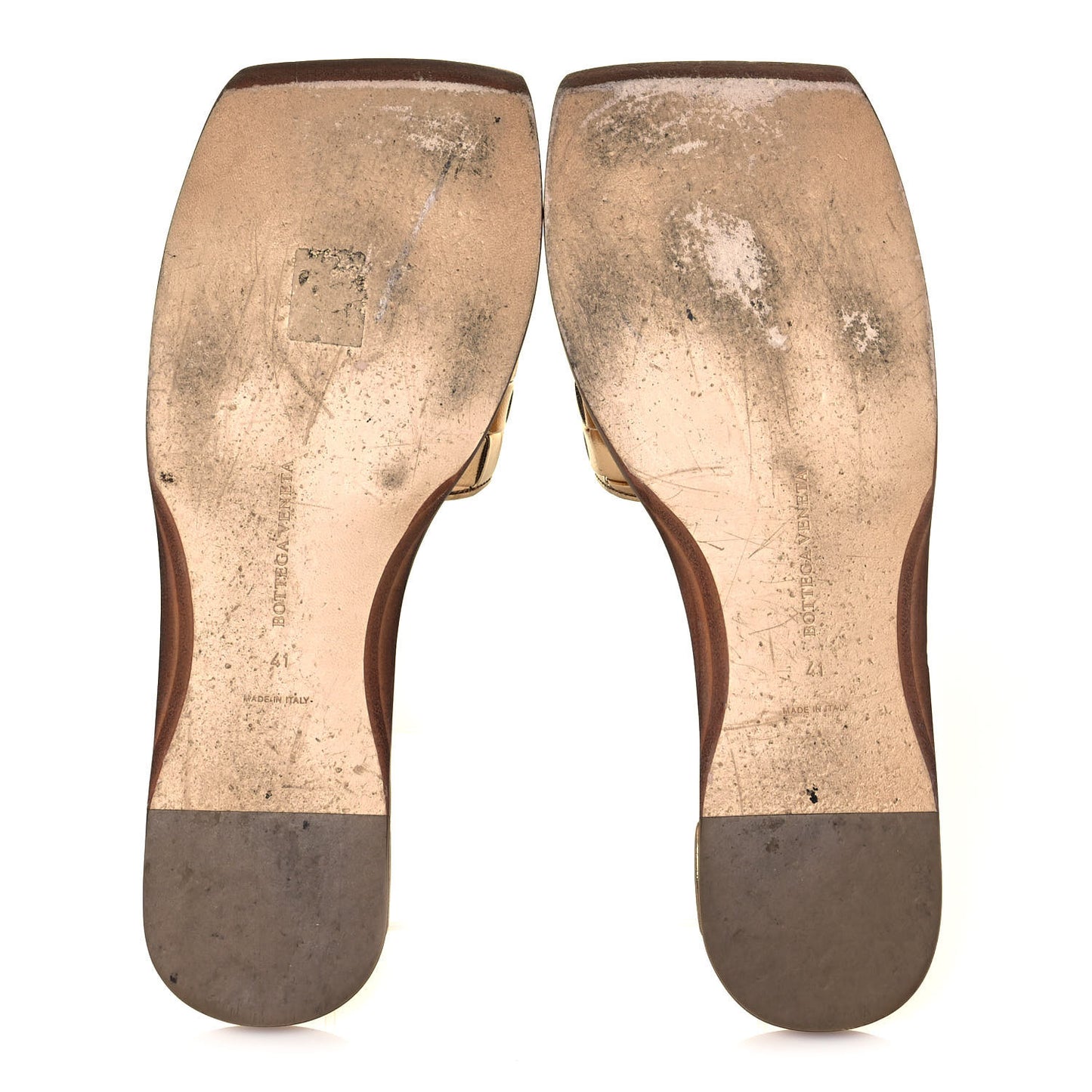 Laminated Nappa Intrecciato Squared Toe Flat Sandals 41 Gold