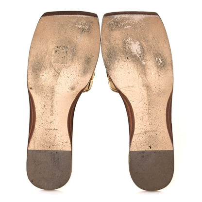 Bottega Veneta Laminated Nappa Intrecciato Squared Toe Flat Sandals 41 Gold 5 of 8