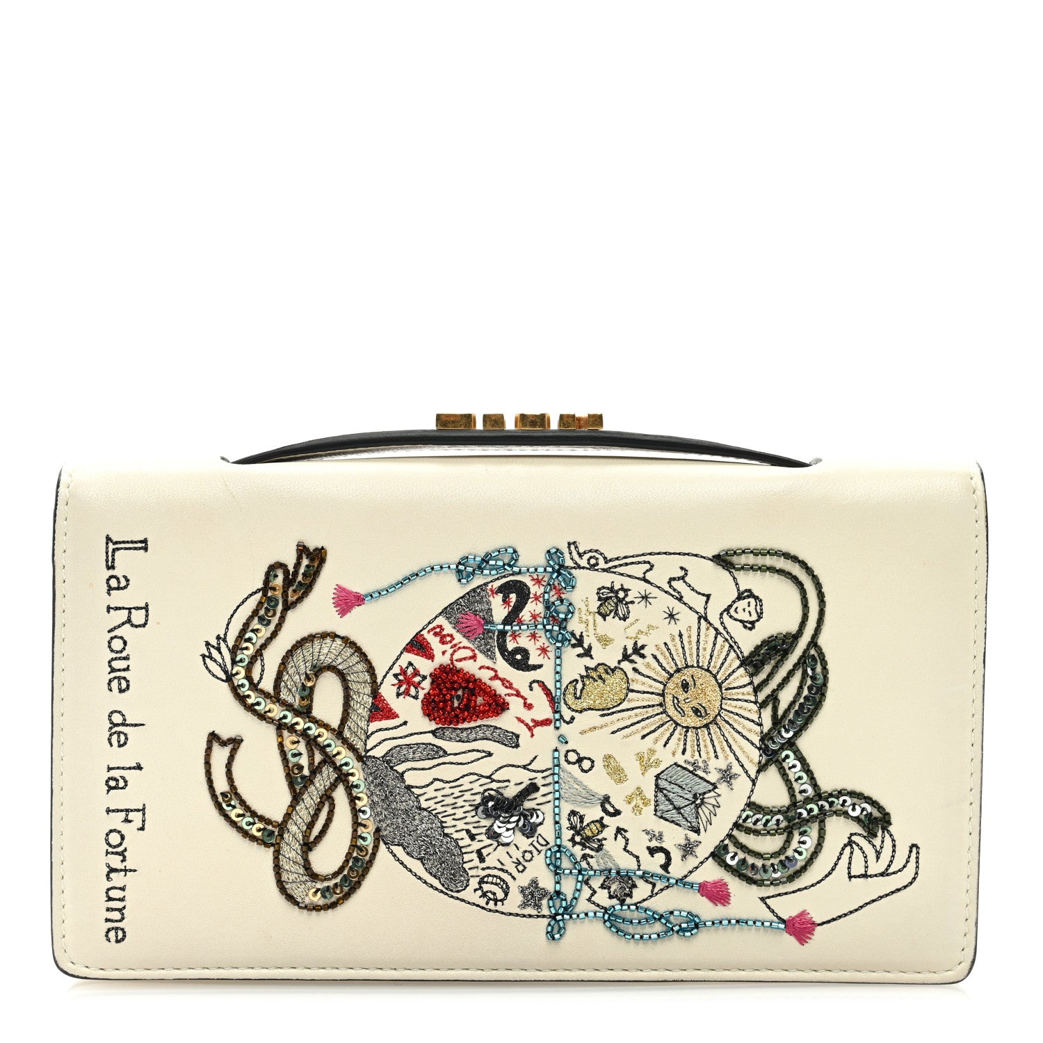 Christian Dior Lambskin Embroidered La Roue De La Fortune Tarot Pouch Clutch White 2 of 8