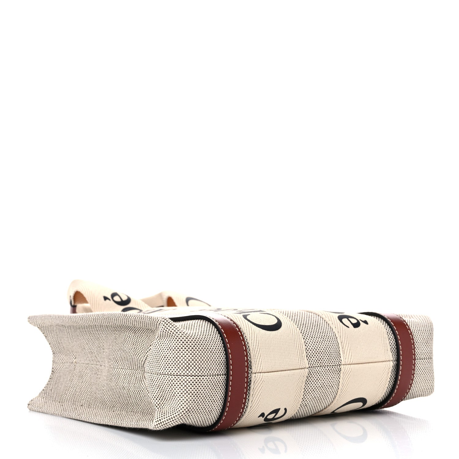 Chloe Cotton Calfskin Small Woody Ribbon Tote With Strap White Brown 5 of 20
