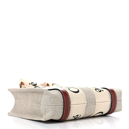 Chloe Cotton Calfskin Small Woody Ribbon Tote With Strap White Brown 5 of 20