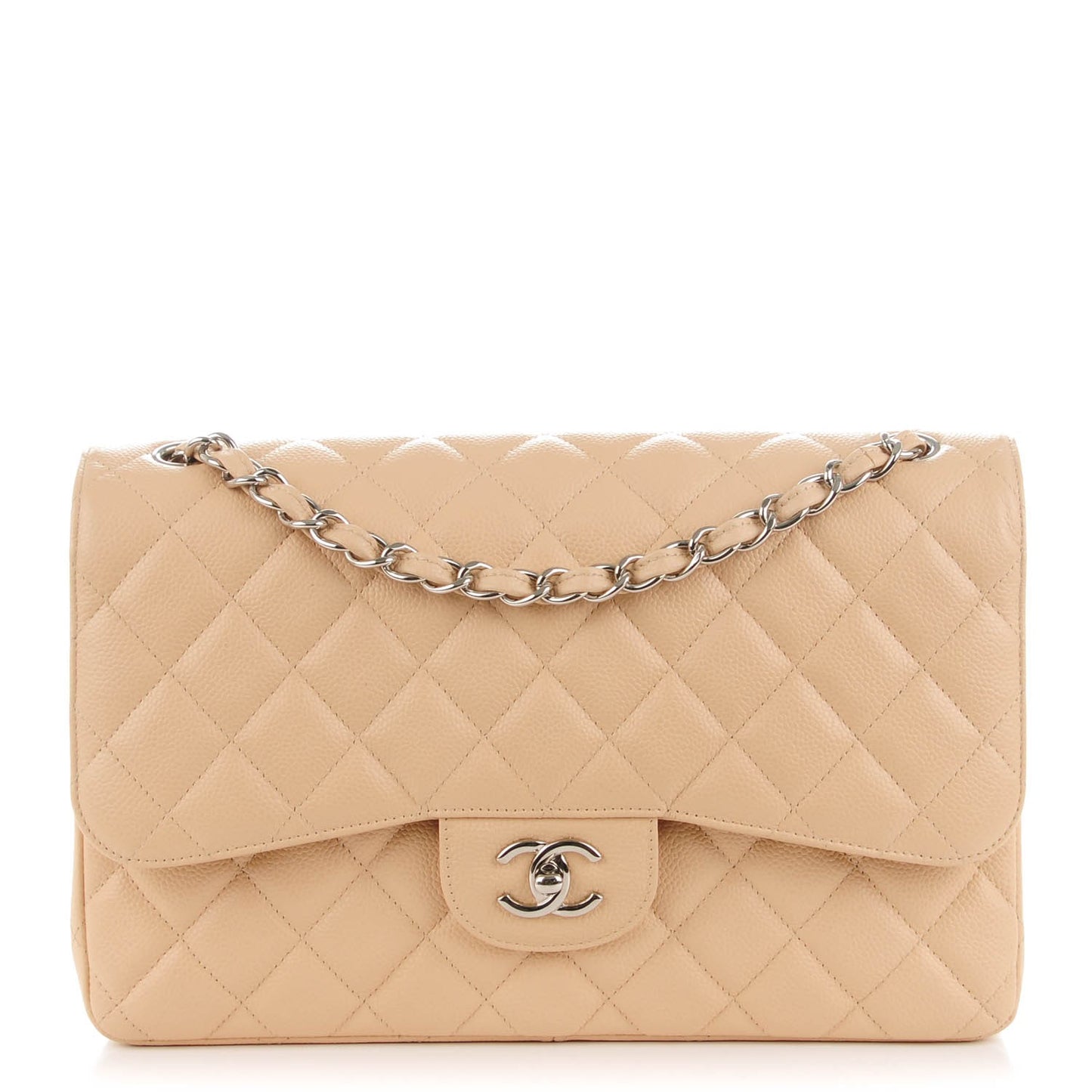 Caviar Quilted Jumbo Double Flap Beige Clair