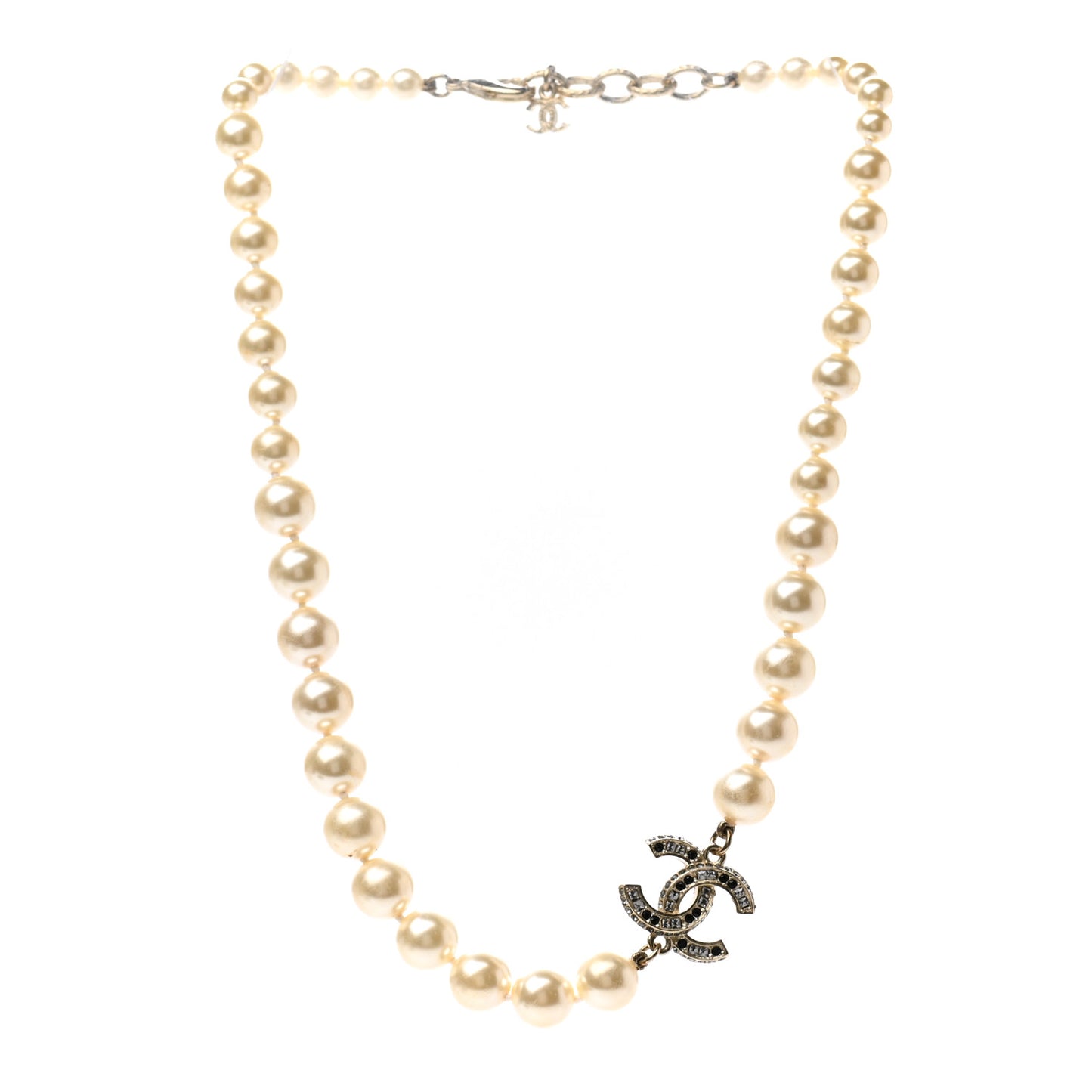 Pearl Crystal CC Short Necklace Gold Black