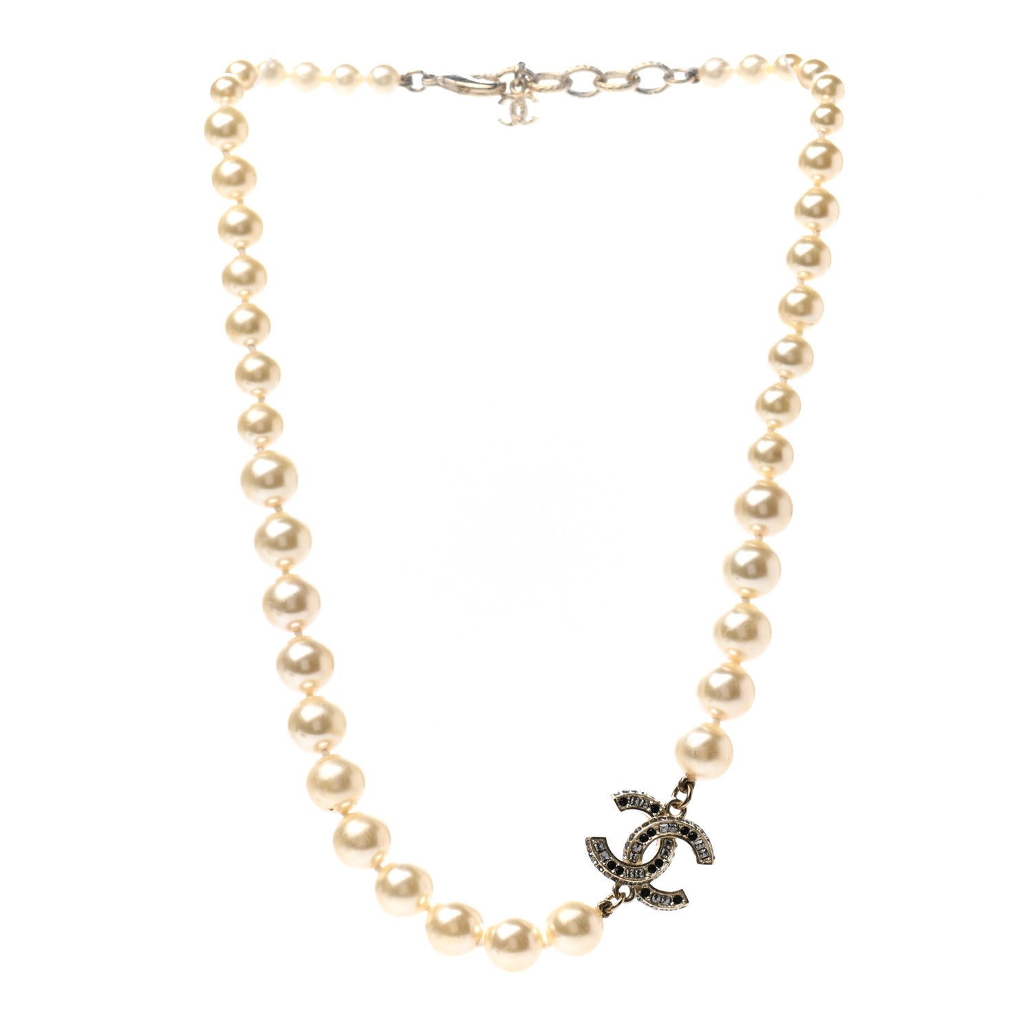 Chanel Pearl Crystal CC Short Necklace Gold Black 3 of 5