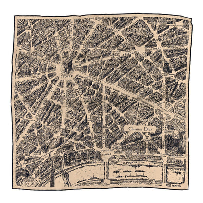 Christian Dior Silk Plan De Paris Print Square Scarf Beige Black 1 of 3