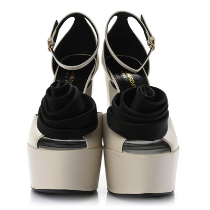 Saint Laurent Goatskin SAtin Jodie Flower Platform Sandals 38 Pearl 2 of 8
