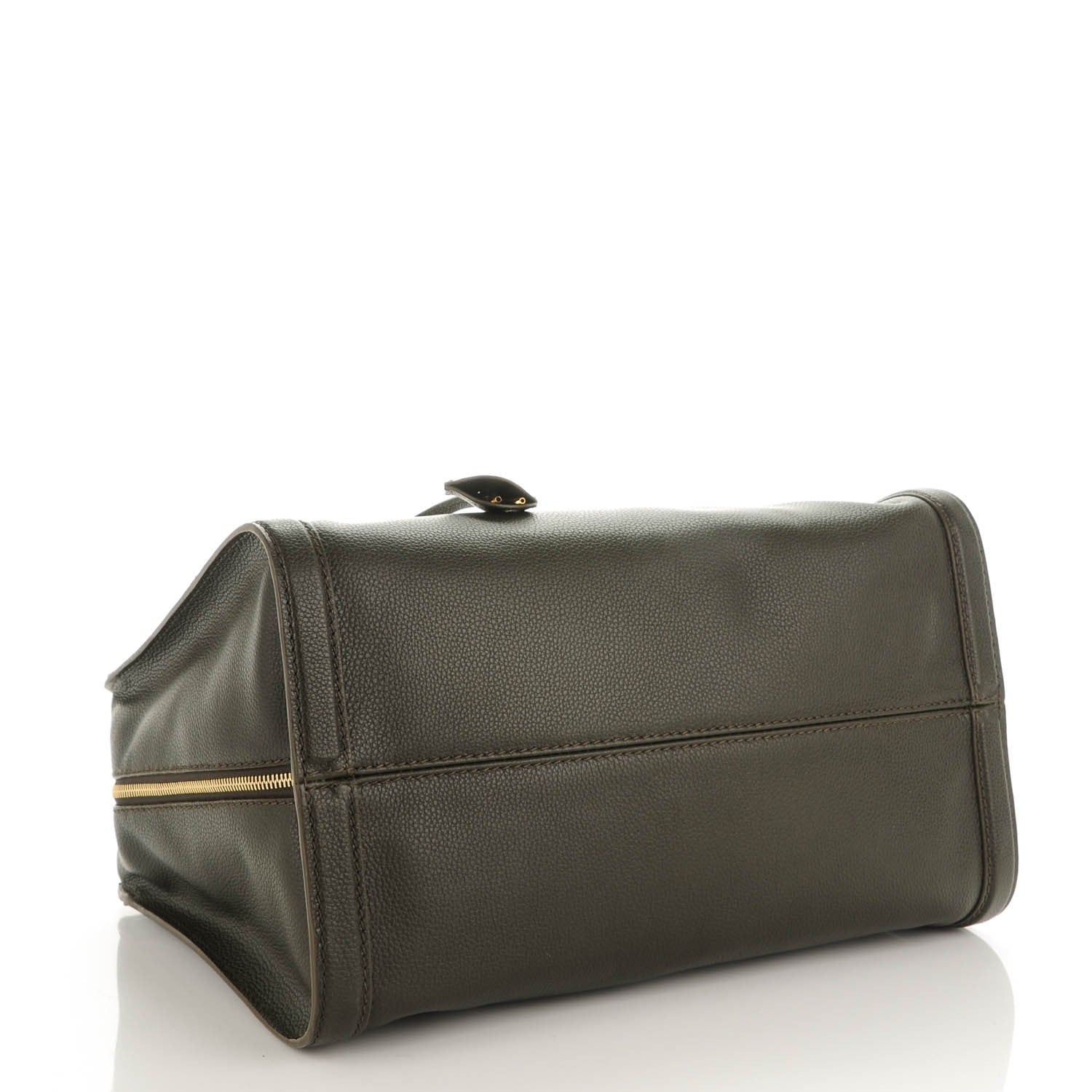 Alexander McQueen Pebbled Calfskin Large Skull Padlock Zip Around Tote Verde Militare 4 of 7