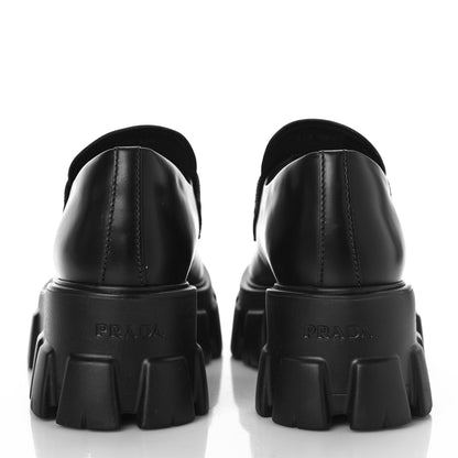 Prada Spazzolato Rois Metal Triangle Logo Monolith 55mm Loafers 37.5 Black 5 of 9