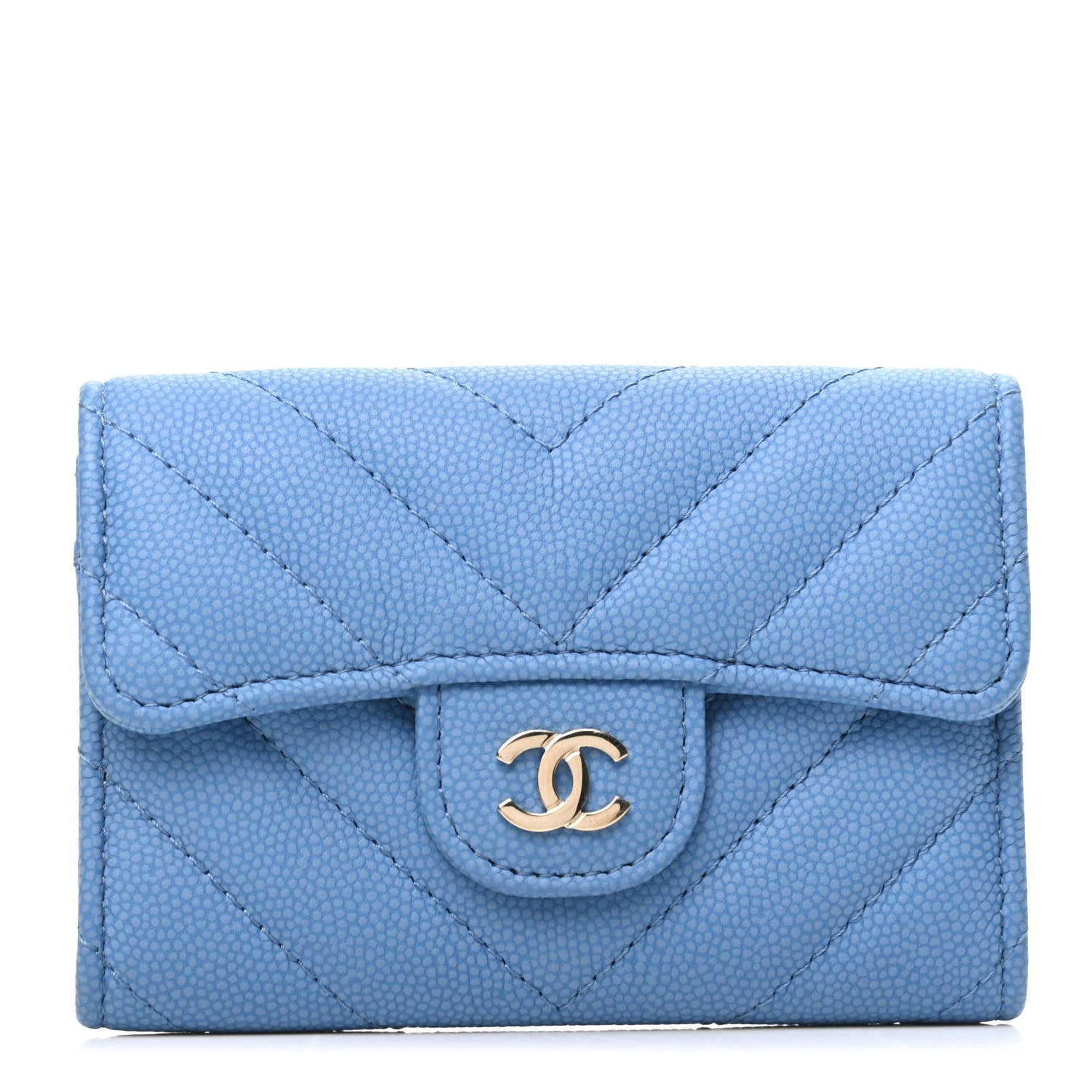 Chanel Caviar Flat Chevron Quilted Flap Card Holder Blue 1 of 9