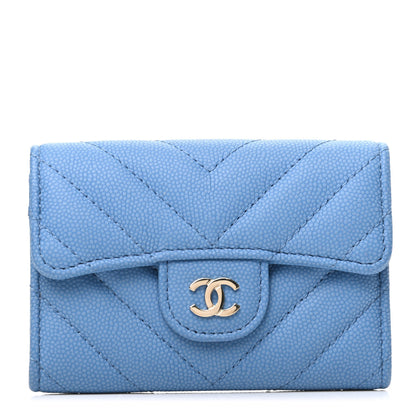 Chanel Caviar Flat Chevron Quilted Flap Card Holder Blue 1 of 9