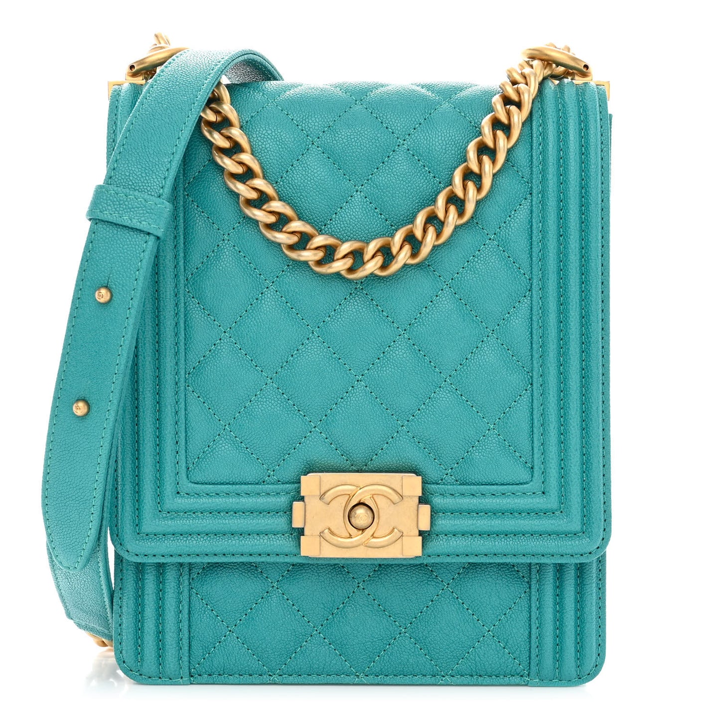 Caviar Quilted North South Boy Flap Turquoise
