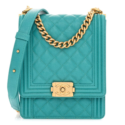 Chanel Caviar Quilted North South Boy Flap Turquoise 1 of 10